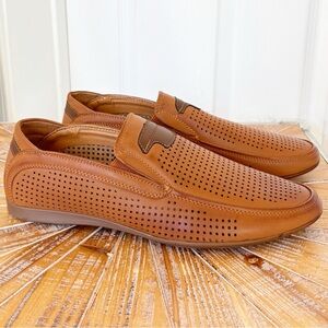 NWOT Men’s Perforated Genuine Leather Brown Loafers in Size 11